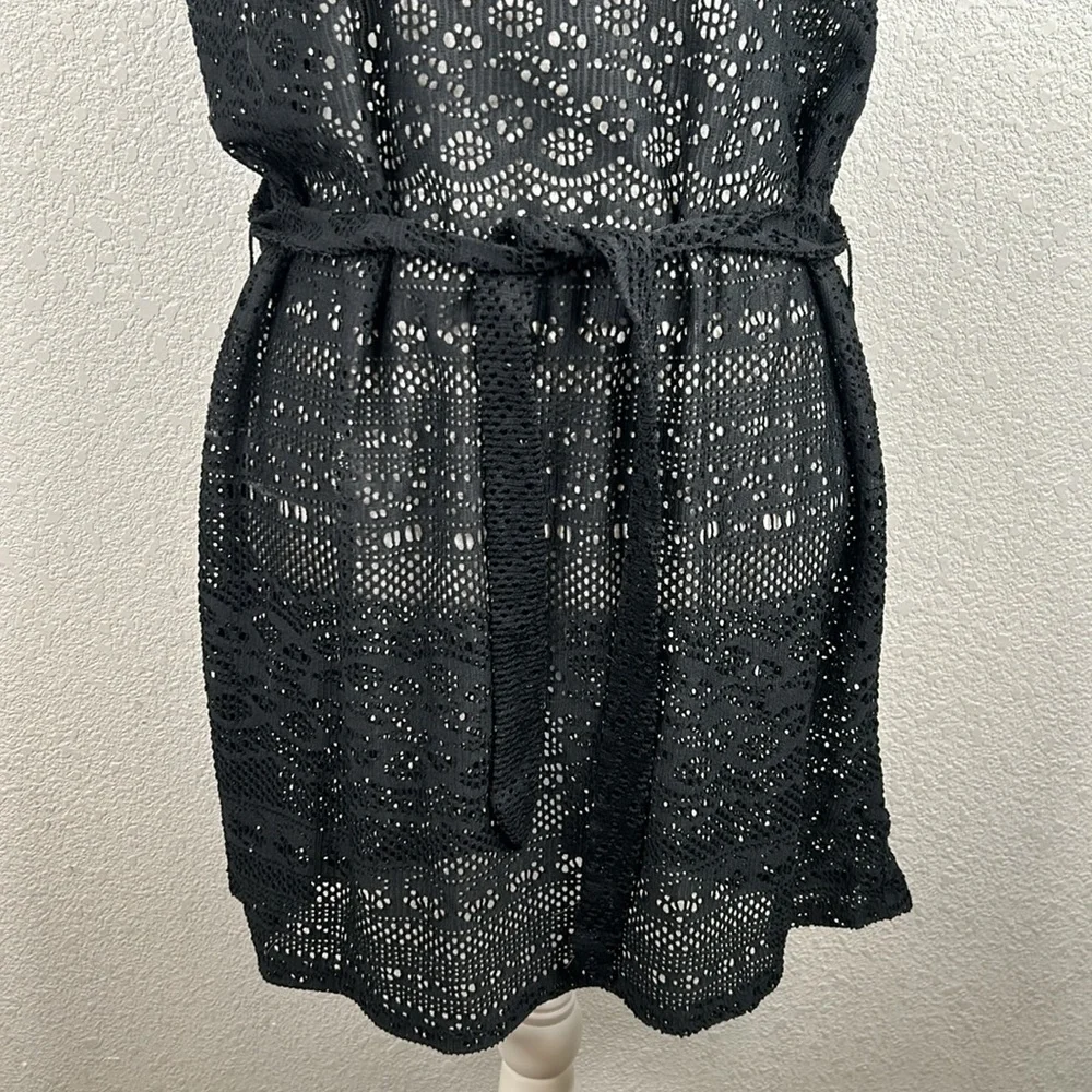 Merona Black Open Mesh Short Sleeve Swimsuit Cover Up with Front Tie Size Medium
